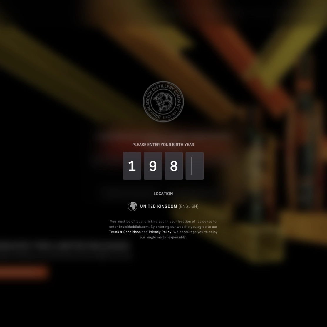 Bruichladdich age gate and geo-location screen