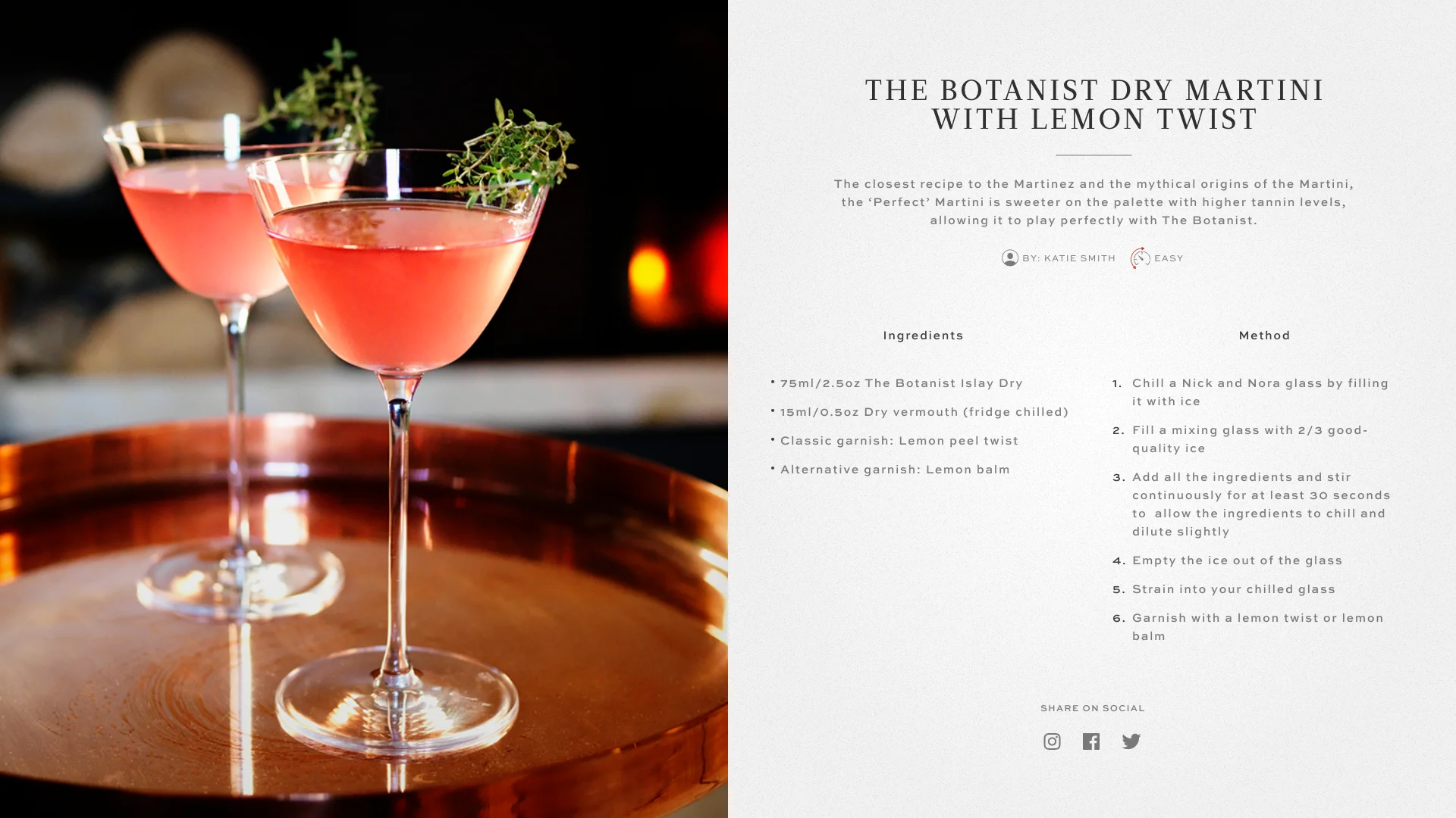 The Botanist two-column cocktail recipe template