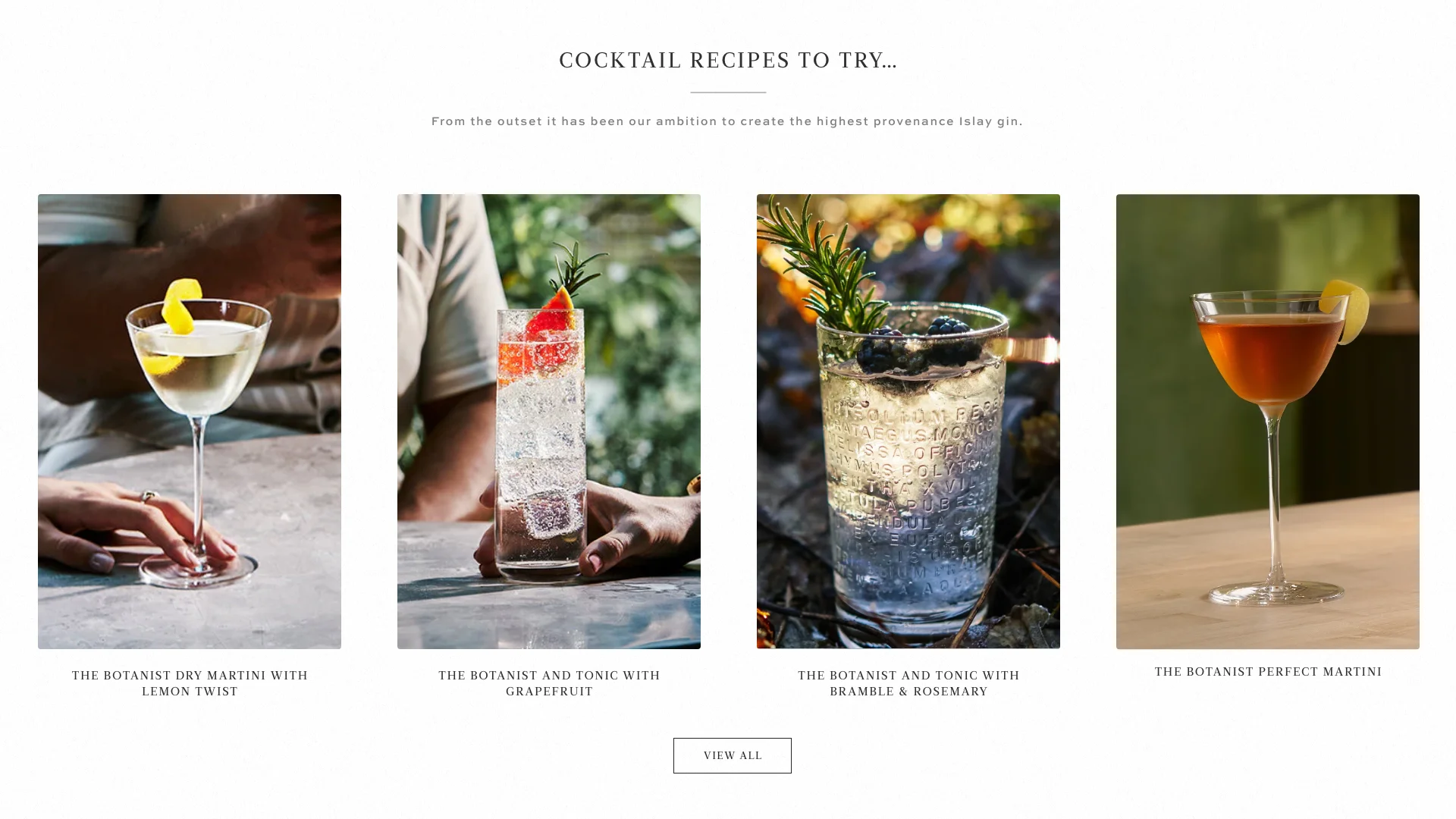 The Botanist foraged cocktail listing page