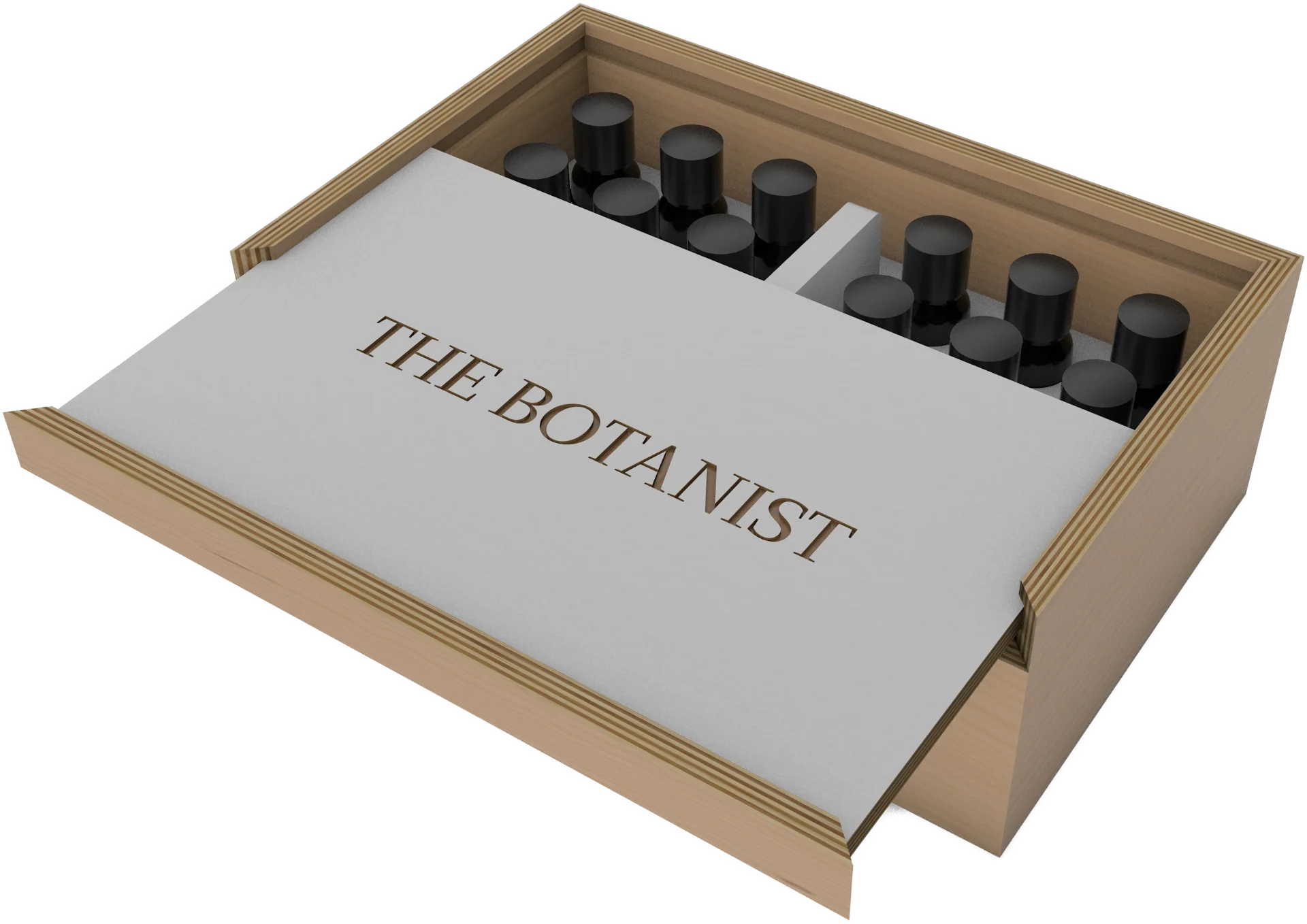 The tincture box fully open showing the internal layout