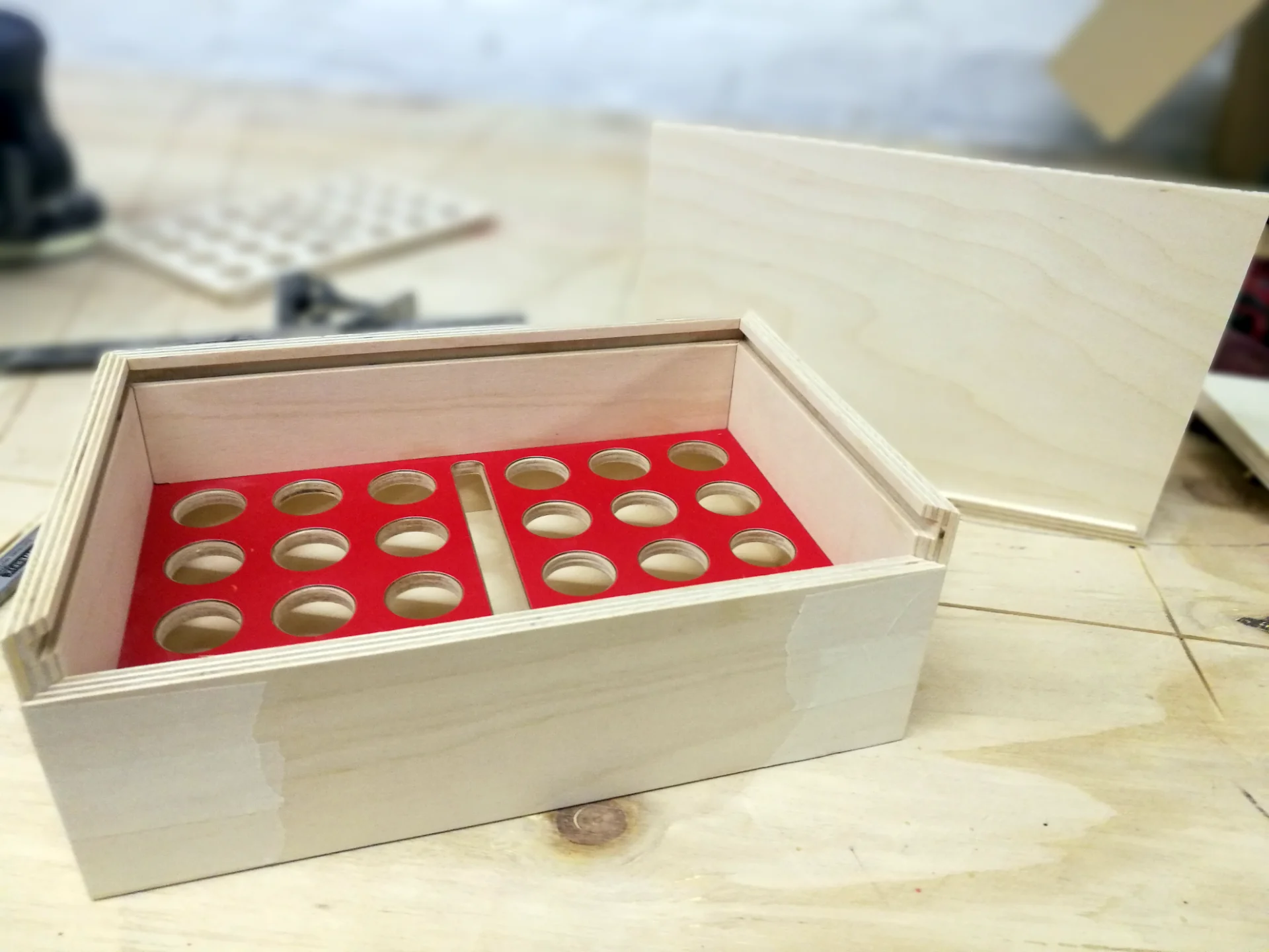 Production shot of the tincture box red-lined internal tray