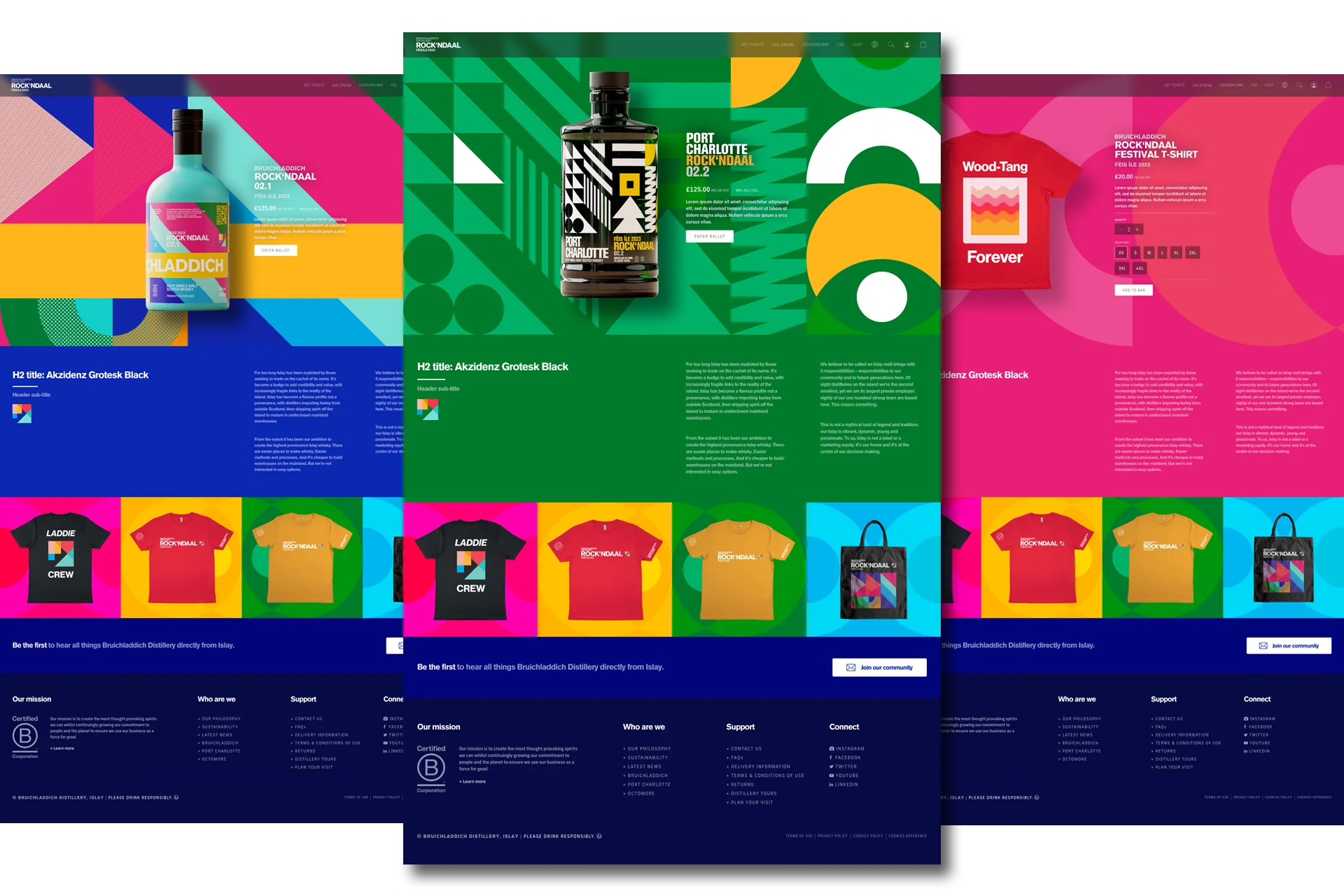 Three Rock'ndaal festival landing and product pages